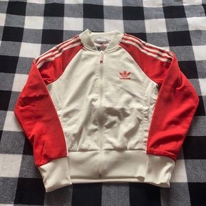 White and Red Adidas Zip Up
